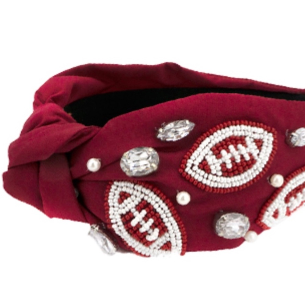 NWT Burgundy and White Seed bead, Rhinestones and Pearl  Headband